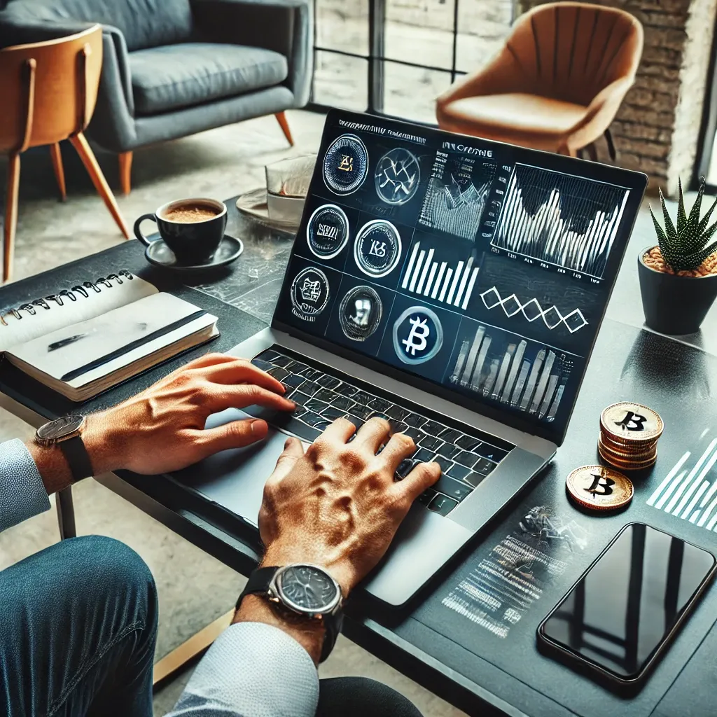 Investor analyzing passive income streams with financial charts on a laptop.