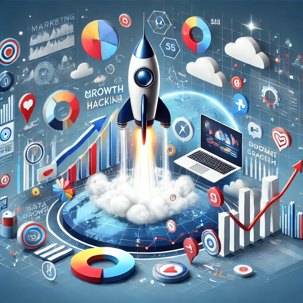 Conceptual illustration of marketing strategies and growth hacking in the digital age