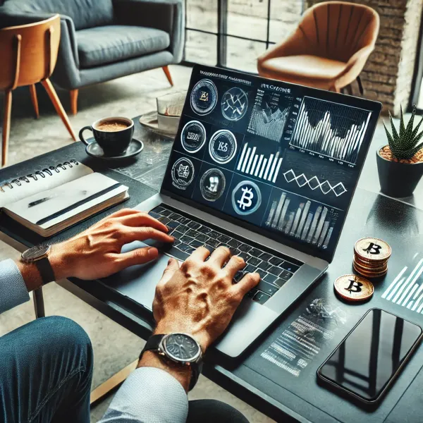 Investor analyzing passive income streams with financial charts on a laptop.